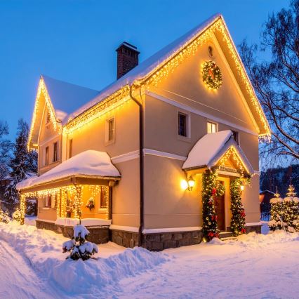 Brilagi - LED външна коледна завеса 360xLED/8 функции 14 м IP44 топла бяла ледени висулки