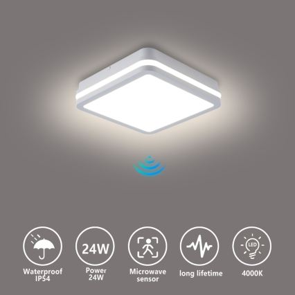 Brilagi - LED външно осветително тяло с сензор BENE LED/24W/230V 26x26 см бяло IP54