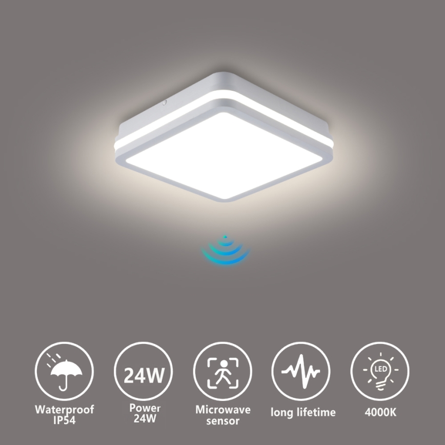 Brilagi - LED външно осветително тяло с сензор BENE LED/24W/230V 26x26 см бяло IP54