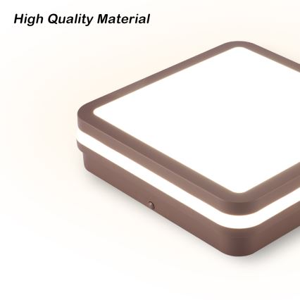 Brilagi - LED външно таванно осветително тяло BENE със сензор, LED/18W/230V, 21,5x21,5 cm, кафяво, IP54