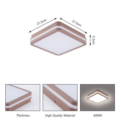 Brilagi - LED външно таванно осветително тяло със сензор BENE LED/18W/230V 21,5x21,5 cm кафяво IP54