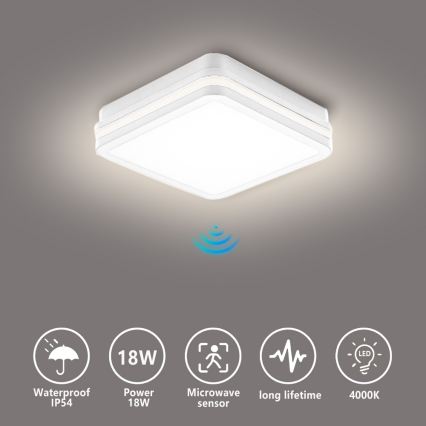 Brilagi - LED външно осветително тяло със сензор BENE LED/18W/230V 22x22 cm бяло IP54