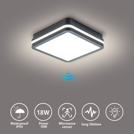 Brilagi - LED външно осветително тяло със сензор BENE LED/18W/230V 22x22 cm антрацит IP54