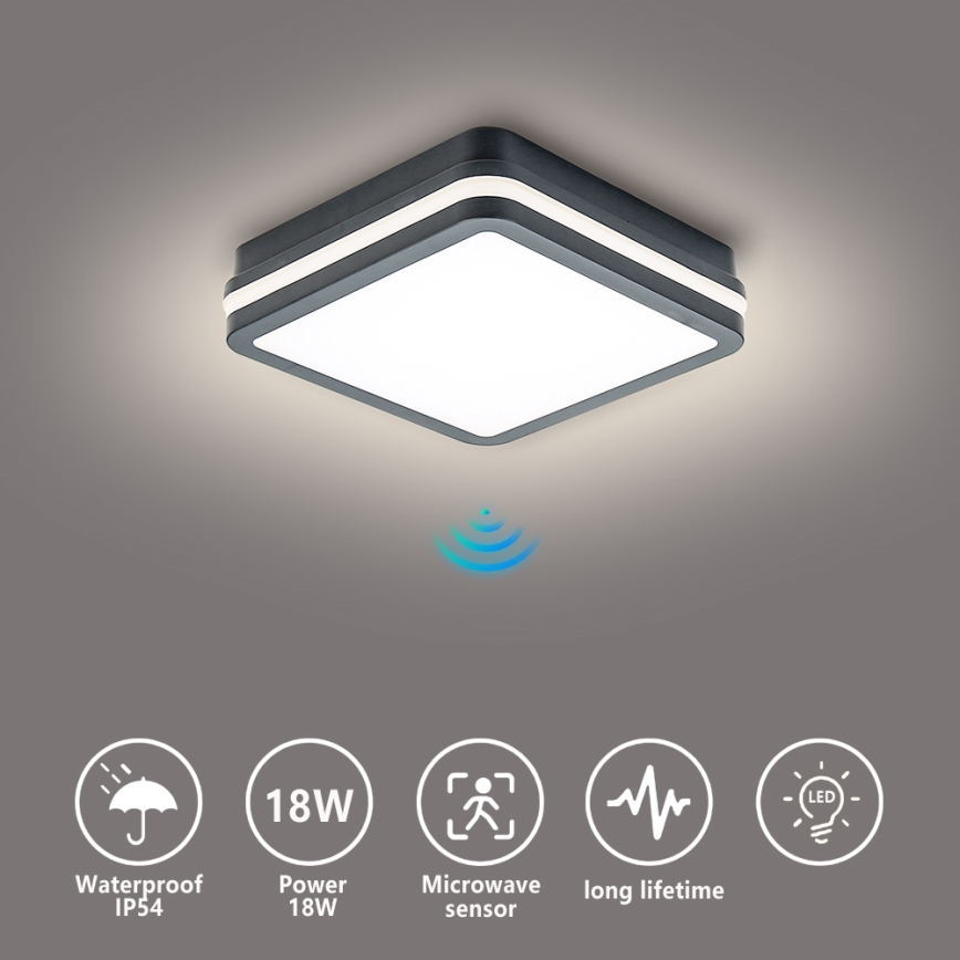 Brilagi - LED външно осветително тяло със сензор BENE LED/18W/230V 22x22 cm антрацит IP54