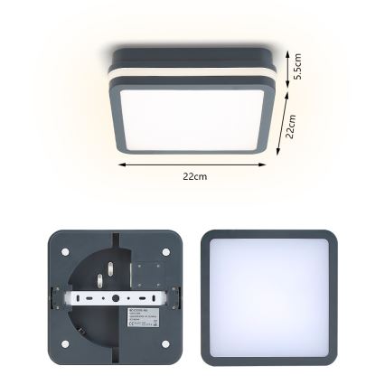 Brilagi - LED външно осветително тяло със сензор BENE LED/18W/230V 22x22 cm антрацит IP54