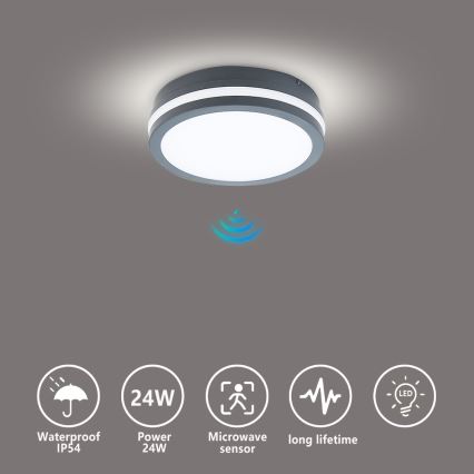 Brilagi - LED външно осветително тяло със сензор BENE LED/18W/230V, диаметър 22 см, антрацит, IP54
