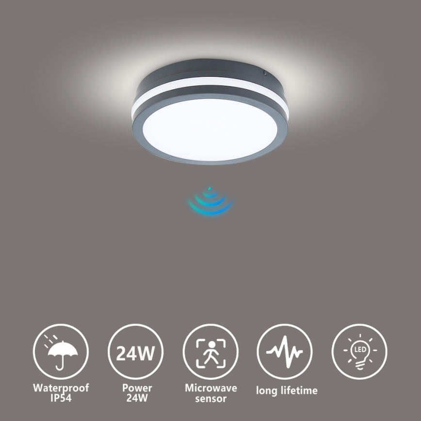 Brilagi - LED външно осветително тяло със сензор BENE LED/18W/230V, диаметър 22 см, антрацит, IP54