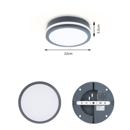 Brilagi - LED външно осветително тяло със сензор BENE LED/18W/230V, диаметър 22 см, антрацит, IP54