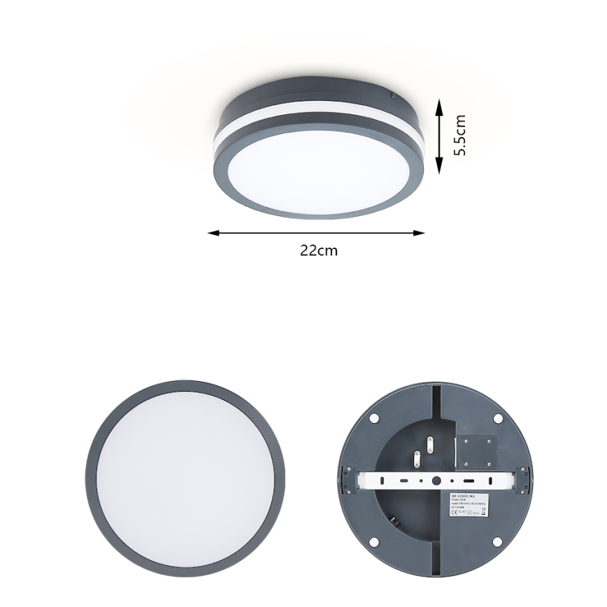 Brilagi - LED външно осветително тяло със сензор BENE LED/18W/230V, диаметър 22 см, антрацит, IP54