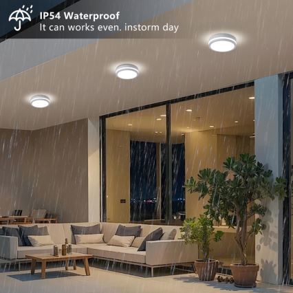 Brilagi - LED външно таванно осветително тяло със сензор BENE LED/18W/230V Ø 21,5 см бяло IP54