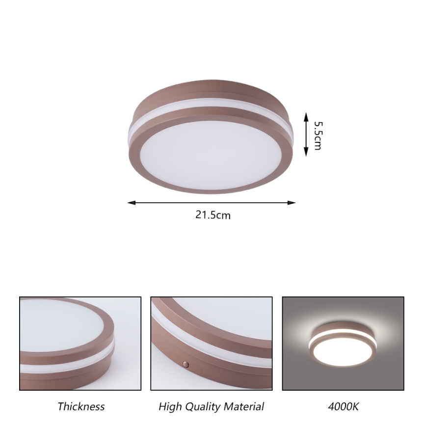 Brilagi - LED външно таванно осветително тяло с сензор BENE LED/18W/230V Ø 21,5 см кафяво IP54