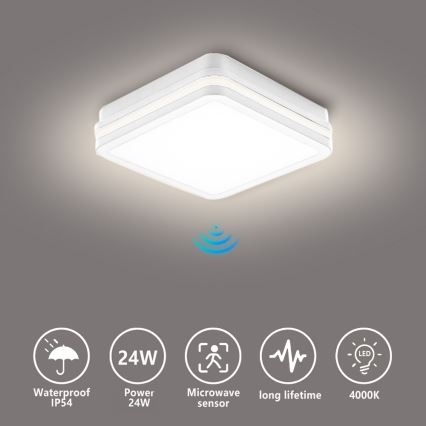 Brilagi - LED външно осветително тяло със сензор BENE LED/24W/230V 26x26 cm бяло IP54