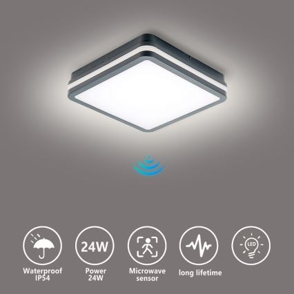 Brilagi - LED външно осветително тяло със сензор за движение BENE LED/24W/230V 26x26 см антрацит IP54