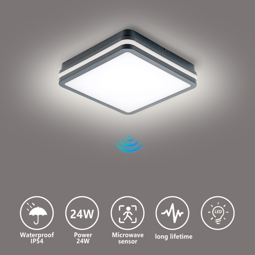 Brilagi - LED външно осветително тяло със сензор за движение BENE LED/24W/230V 26x26 см антрацит IP54
