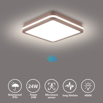 Brilagi - LED външен плафон със сензор BENE LED/24W/230V 26x26 cm кафяв IP54