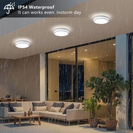 Brilagi - LED външен таванен плафон с датчик BENE LED/24W/230V Ø 26 см бял IP54