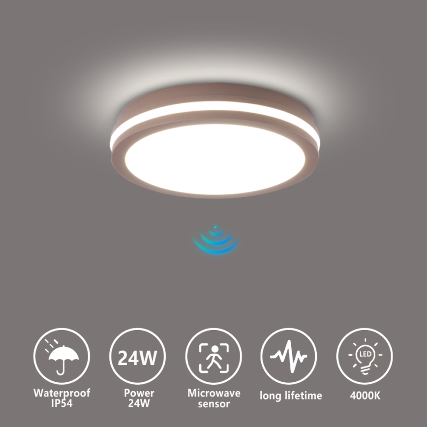 Brilagi - LED външно осветително тяло със сензор BENE LED/24W/230V Ø 26 см кафяво IP54