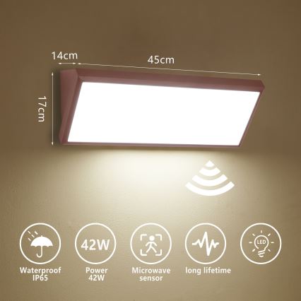 Brilagi - LED външен стенен осветител TRIANGLE със сензор LED/42W/230V 45 cm кафяв IP65
