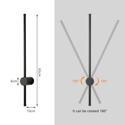 Brilagi - LED Външно стенно осветително тяло AURA LED/12W/230V 3000K IP54 65 см черно CRI 90