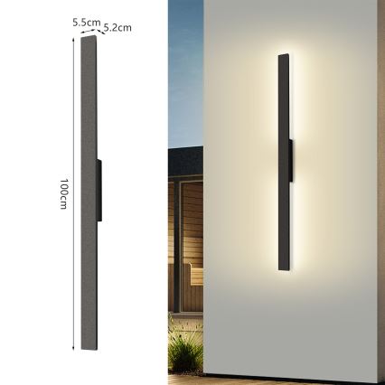 Brilagi - LED външно стенно осветително тяло LUNA LED/24W/230V 3000K IP65 100 cm черно