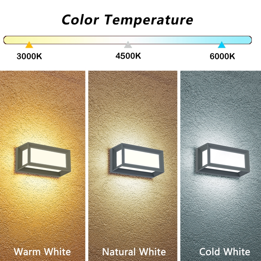 Brilagi - LED външно стенно осветително тяло PARKER LED/12W/230V 3000/4500/6000K сиво IP44