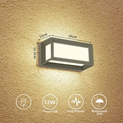 Brilagi - LED външно стенно осветително тяло PARKER LED/12W/230V 3000/4500/6000K сиво IP44