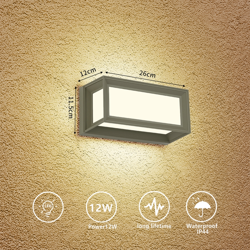 Brilagi - LED външно стенно осветително тяло PARKER LED/12W/230V 3000/4500/6000K сиво IP44