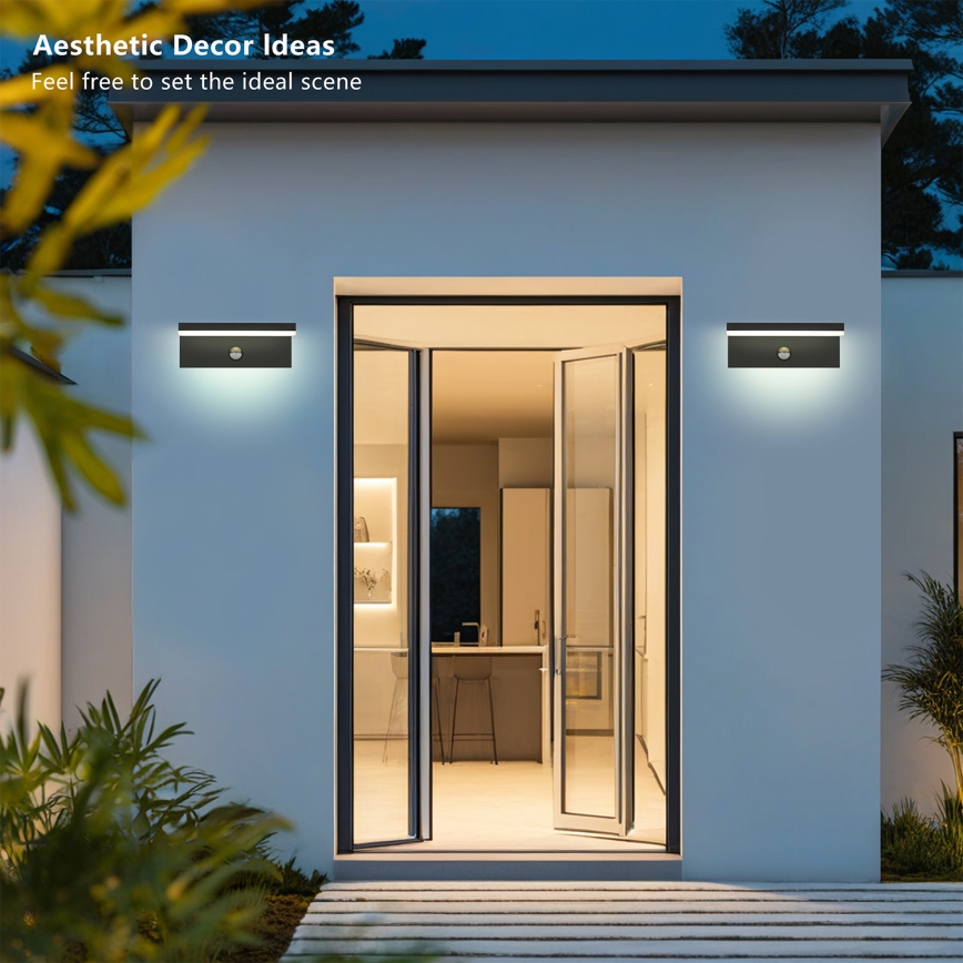 Brilagi - LED външно стенно осветително тяло със сензор TESSI LED/10W/230V черно IP54