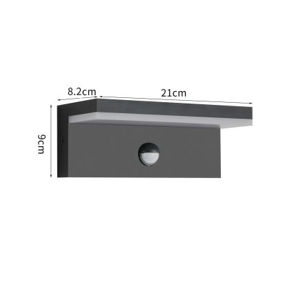 Brilagi - LED външно стенно осветително тяло със сензор TESSI LED/10W/230V черно IP54