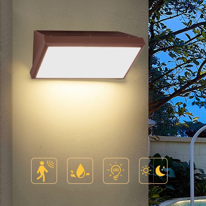 Brilagi - LED външно стенно осветително тяло с вграден сензор TRIANGLE LED/20W/230V кафяво IP65