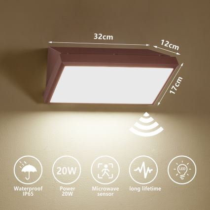Brilagi - LED външно стенно осветително тяло със сензор TRIANGLE LED/20W/230V кафяво IP65