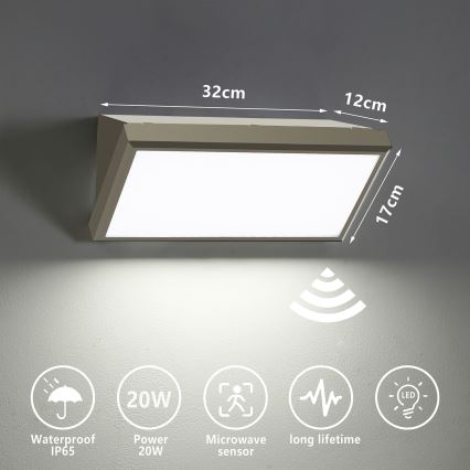 Brilagi - LED външно стенна лампа с сензор TRIANGLE LED/20W/230V сива IP65