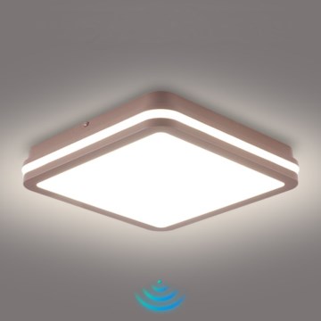 Brilagi - LED външно таванно осветително тяло BENE със сензор, LED/24W/230V, 26x26 cm, кафяво, IP54