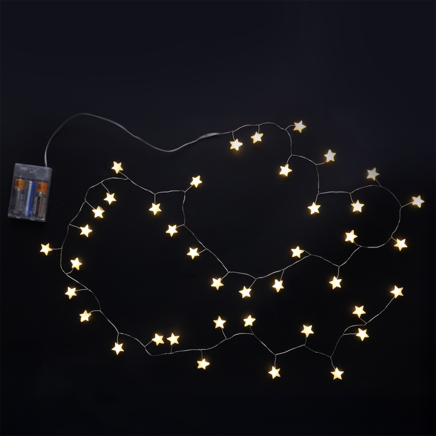 Brilagi - LED коледен гирлянд 40xLED/3xAA 1,8m топла бяла звезди