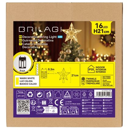BRILAGI - LED коледна украса LED/3xAA 21 см звезда топло бяла