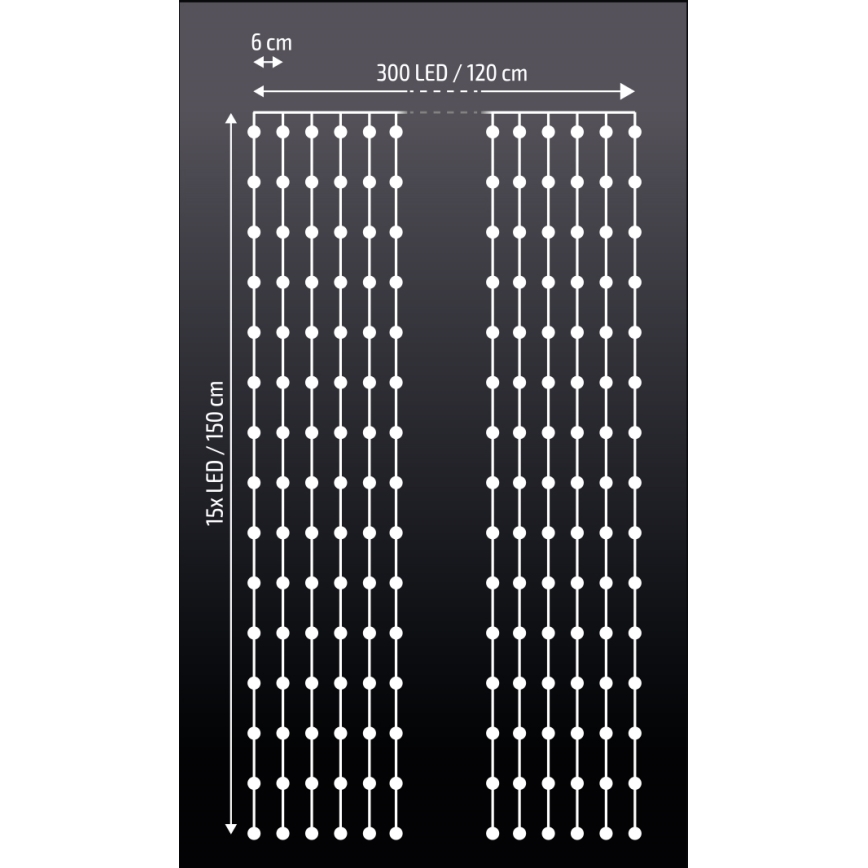 Brilagi - LED Коледна завеса 300xLED/8 функции/3xAA/USB 1,2м студено бяла