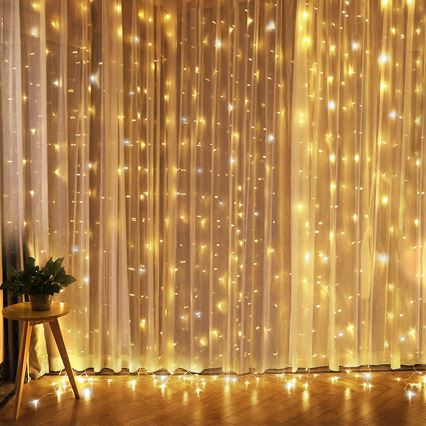Brilagi - LED Коледна завеса 300xLED/8 функции/3xAA/USB 1,2м топло бяла