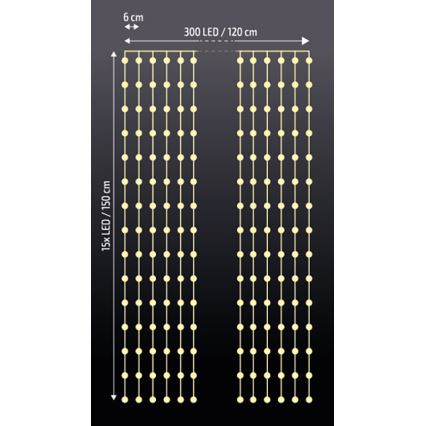 Brilagi - LED Коледна завеса 300xLED/8 функции/3xAA/USB 1,2м топло бяла
