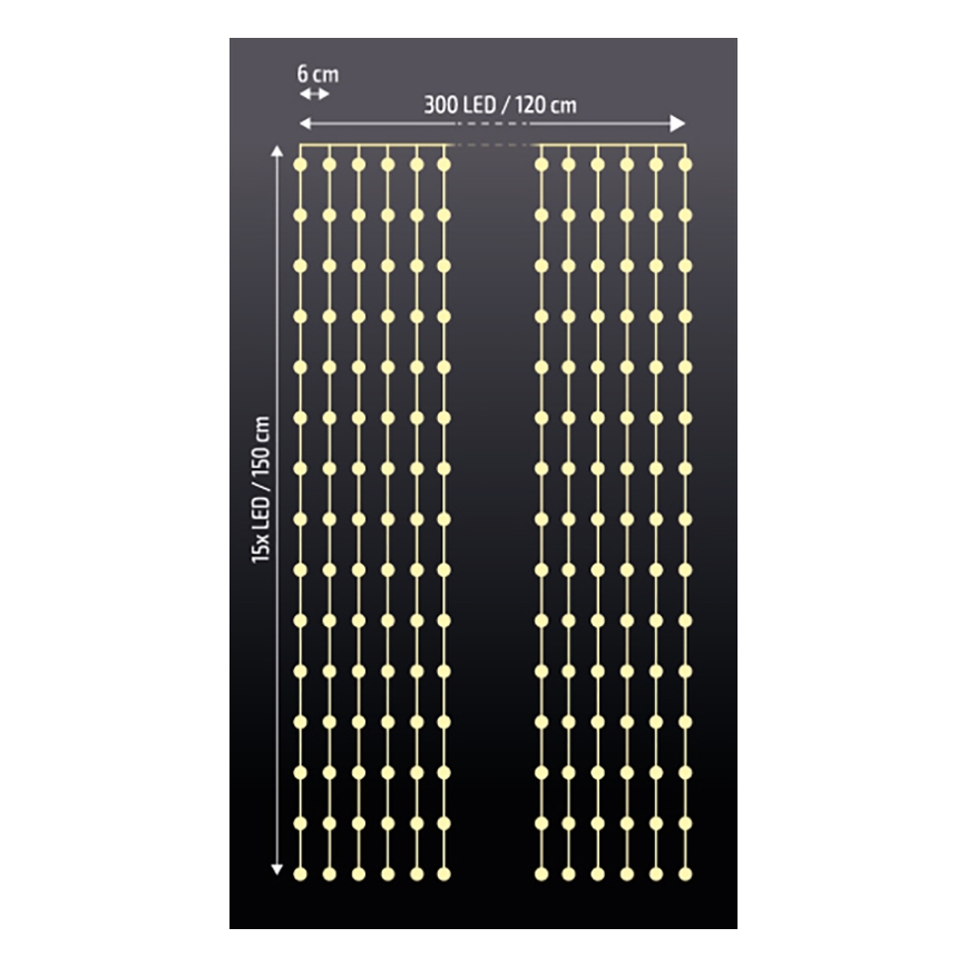 Brilagi - LED Коледна завеса 300xLED/8 функции/3xAA/USB 1,2м топло бяла