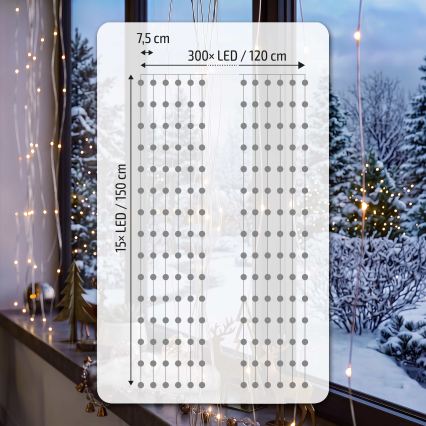 BRILAGI - LED коледна завеса 300xLED/8 функции/3xAA/USB 1,2m топло бяло