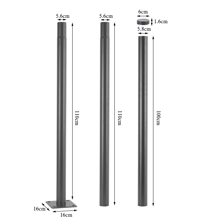 Brilagi - Метален стълб URBAN за външно осветление, 3 м, Ø 58 мм, сив