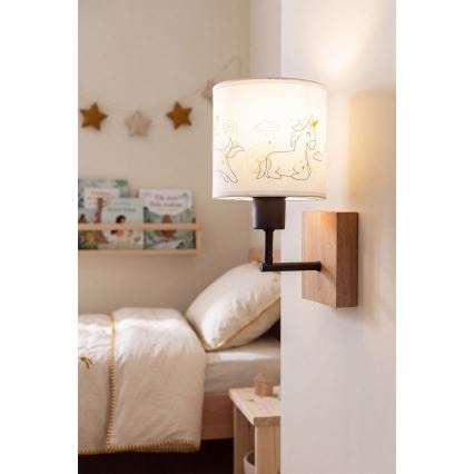 Brilagi - Детска стенна лампа BOBO WOOD 1xE27/25W/230V дъб/черен/бял/еднорози