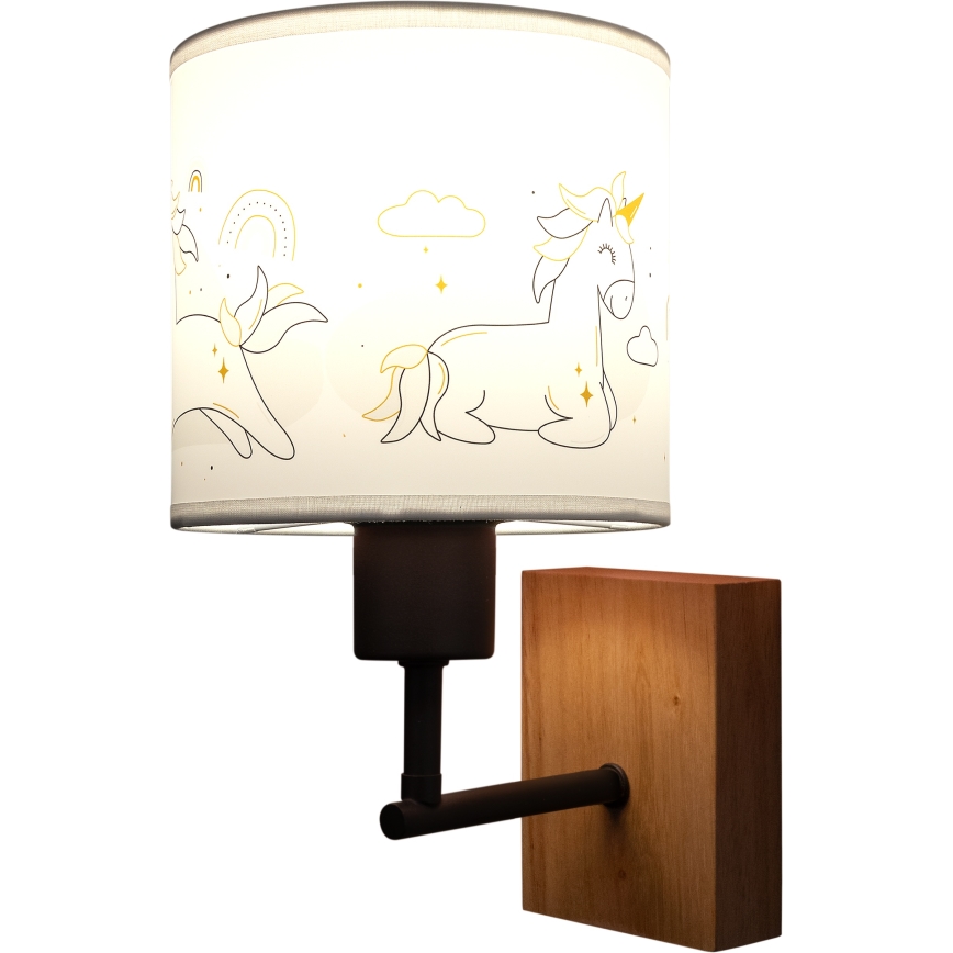 Brilagi - Детска стенна лампа BOBO WOOD 1xE27/25W/230V дъб/черен/бял/еднорози