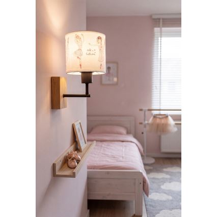 Brilagi - Детска стенна лампа BOBO WOOD 1xE27/25W/230V дъб/черен/бял/розов/балерини
