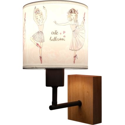 Brilagi - Детска стенна лампа BOBO WOOD 1xE27/25W/230V дъб/черен/бял/розов/балерини
