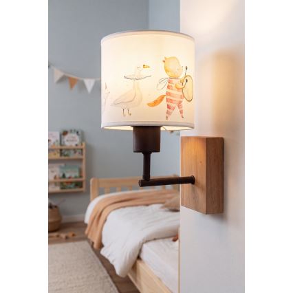 BRILAGI - Детска стенна лампа BOBO WOOD 1xE27/25W/230V дъб/черна/бяла/с животински мотиви