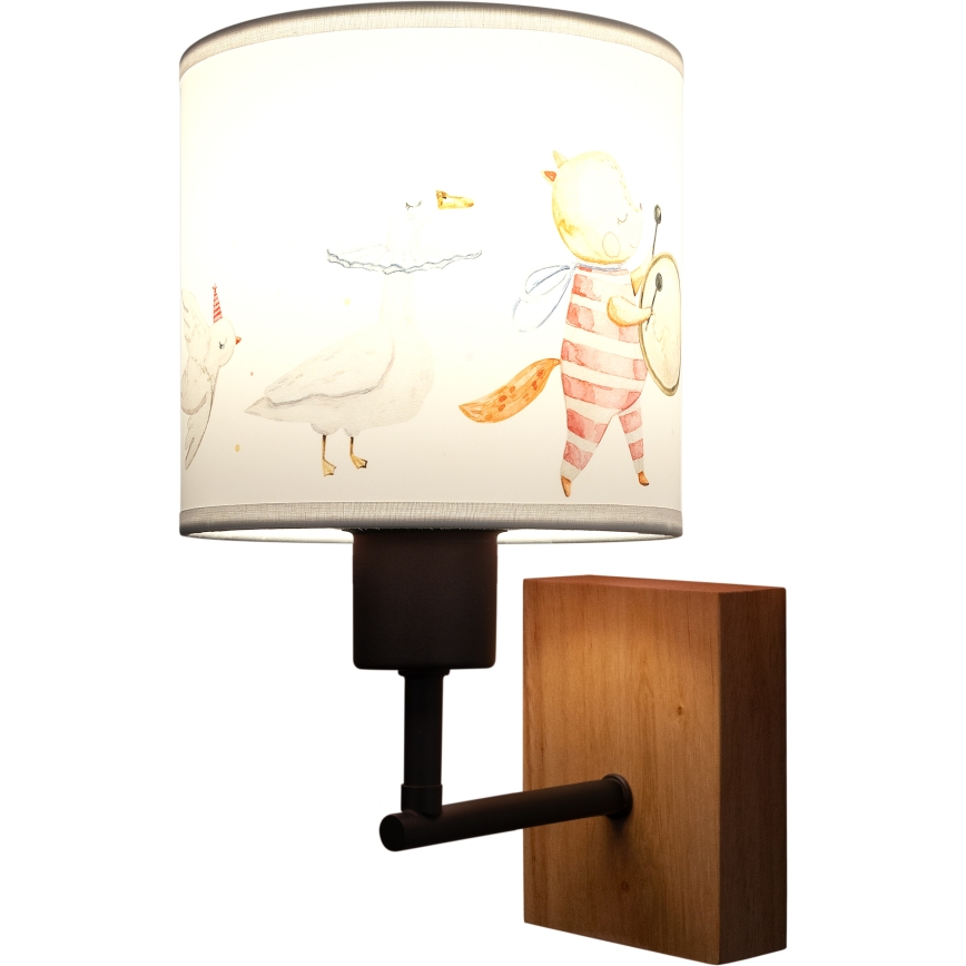 BRILAGI - Детска стенна лампа BOBO WOOD 1xE27/25W/230V дъб/черна/бяла/с животински мотиви