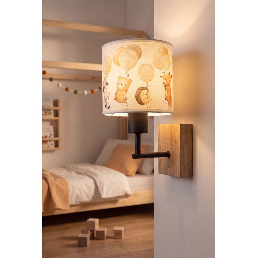 Brilagi - Детска настенна лампа BOBO WOOD 1xE27/25W/230V дъб/черно/бяло/животни