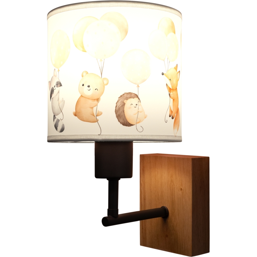 Brilagi - Детска настенна лампа BOBO WOOD 1xE27/25W/230V дъб/черно/бяло/животни