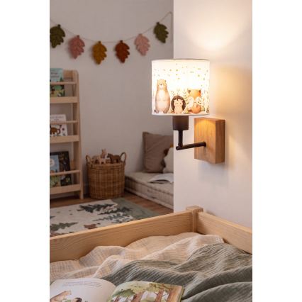 Brilagi - Детска стенна лампа BOBO WOOD 1xE27/25W/230V дъб/черен/бял/с животни
